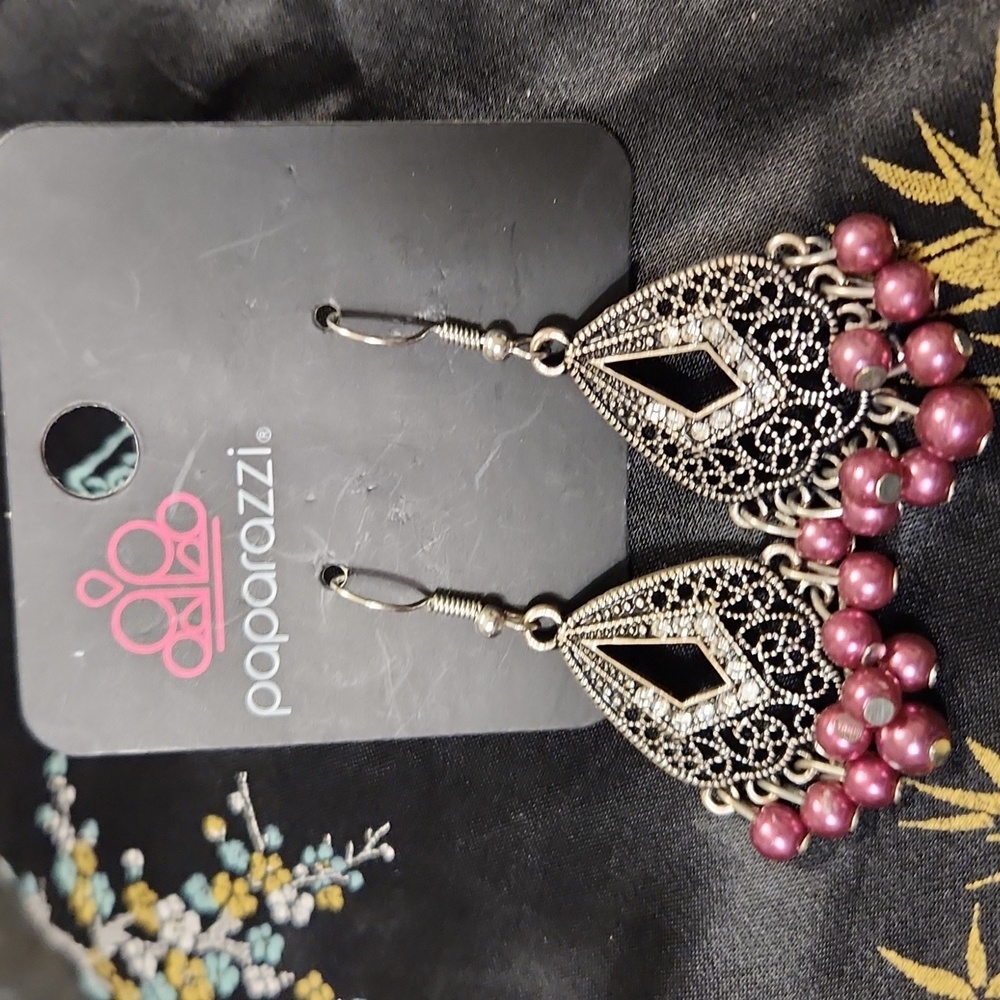 Paparazzi Silver & Purple Pearl Earrings